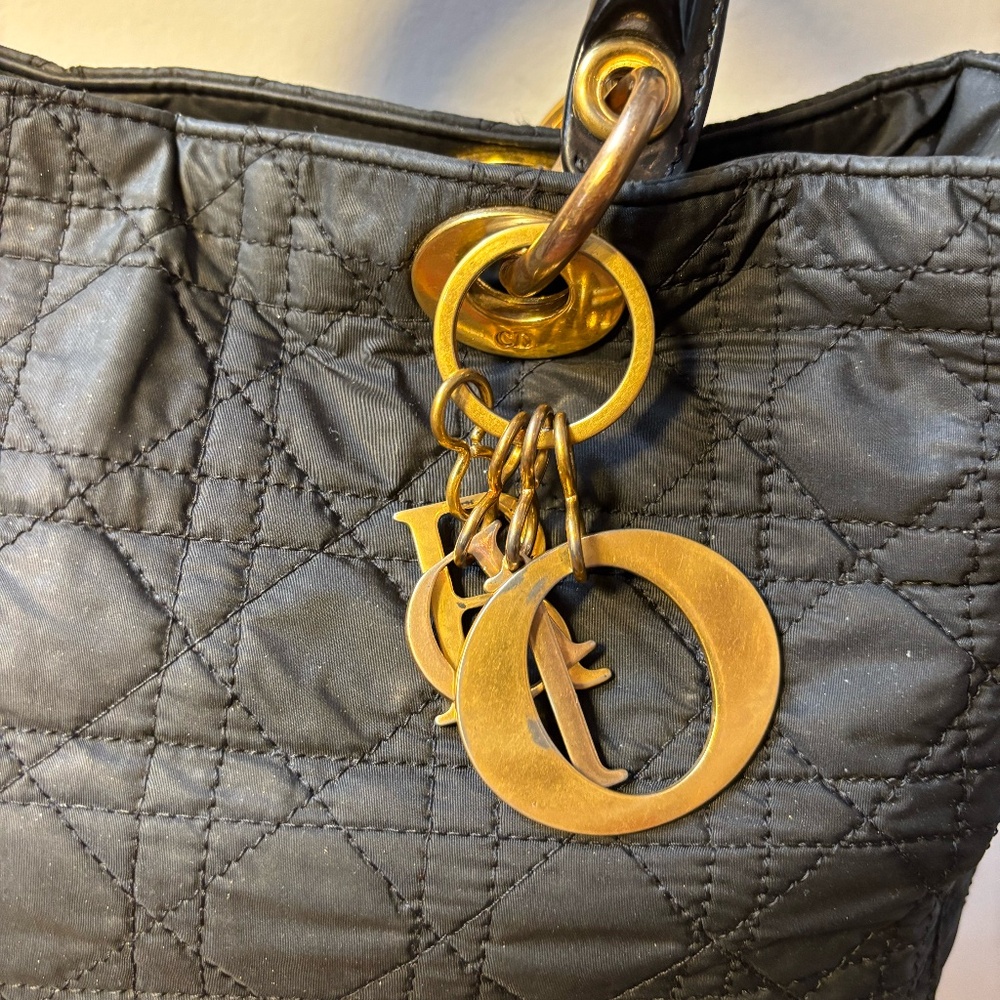 NYLON CANNAGE QUILTED MEDIUM LADY DIOR QUILTED BLACK BAG